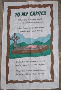 TOALLA DE TÉ LIFFEY ARTEFACTS PARA MIS CRÍTICOS 19 X 29" HUMOR IRLANDÉS BEBER - Imagen 1 de 3