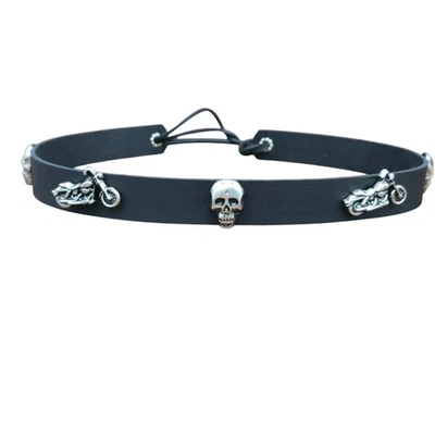 Fascia cappello nichel testa teschio dondolo vera pelle per cappello western cowboy - Immagine 1 di 4