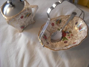 Vintage Burslem Midwinter Pottery Preserve dish and Lidded Sugar Bowl with spoon - Picture 1 of 9