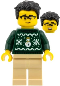 LEGO® Minifig cty1931 - Man - Dark Green Holiday Sweater, Tan Legs, Black Hair - Picture 1 of 1