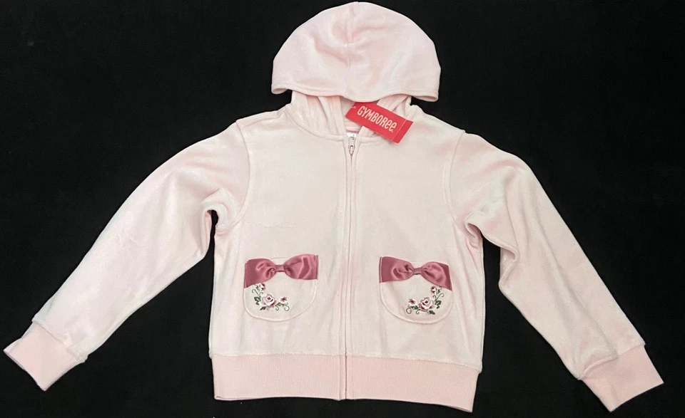 Chaqueta con Capucha Rosa Bordada Terciopelo Vintage Niñas Gymboree Talla 7 Nueva con Etiquetas Foto 1 de 2