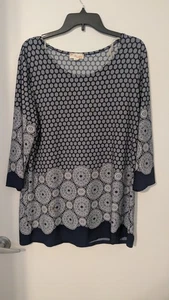Misia Ladies Pullover Top Size XL Sleeves 3/4, Made In Mexico Blue & White - Picture 1 of 6