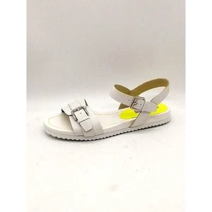 Isaac Mizrahi Mujer Sandalias Pamela Blanco Cuero Zapatos Hebilla Correa Plana 8 NUEVO - Imagen 1 de 11