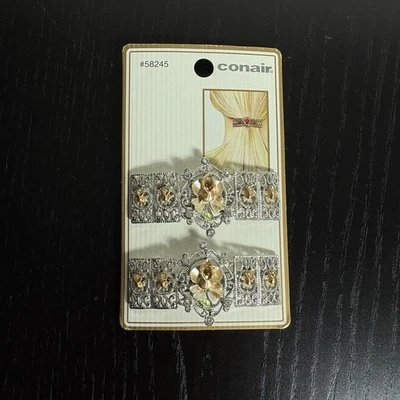 Vintage CONAIR Set of 2 Silver Tone Metal/Enamel Flower Hair Clips Barrettes NEW - Image 1 of 4