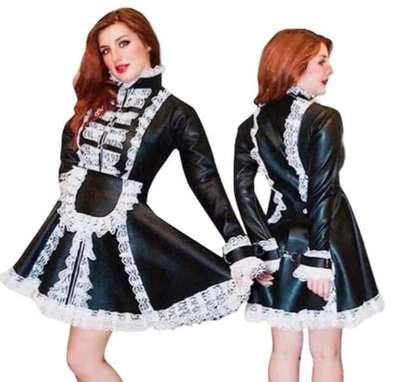 Misfitz black leather look lockable Sissy Maids Dress. SIZE 24 TV CD Goth Fetish - image 1 of 4