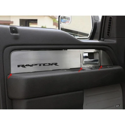 Brushed Door Panel Inserts w/'Raptor' for 10-14 Ford F-150 Raptor Super Crew Cab - Imagem 1 de 4