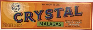 An Original Vintage Unused CRYSTAL Malagas Grapes Crate Label From Reedley, Ca. - Picture 1 of 2