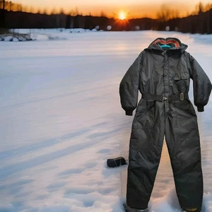 ✅VTG Oshkosh Sportswear Snow Snowmobile Suit Black Belted Talon Zipper Womens M - Picture 1 of 14