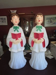 Vintage 30" Empire Blow Mold Christmas Choir Boy & Girl Carolers Removable Heads - Picture 1 of 12