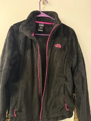 The North Face Black With Hot Pink Lettering Medium Fleece Jacket Full Zip Up - Image 1 of 3