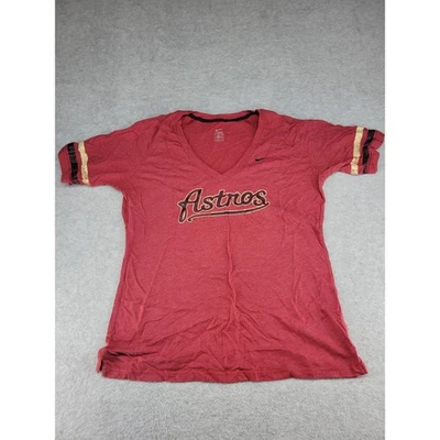 Camiseta feminina Nike Houston Astros MLB gola V listras douradas borgonha GG - Imagem 1 de 4