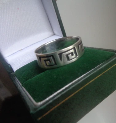 LARGE Sterling Silver Ring Celtic or Greek Key Design Vintage Band size Z - Image 1 of 4