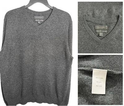 ➤Suéter Jersey Hombre TAHARI Pure Luxe 100% Cachemira Cuello en V •Gris •Mediano Foto 1 de 4