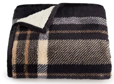 New Cuddl Duds 50" x 60" Cozy Sherpa Throw Blanket Black Plaid - Image 1 of 4