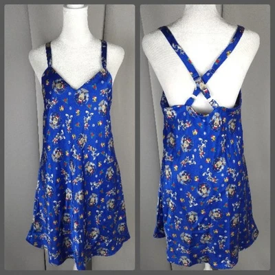 Vtg Looney Tunes Nightgown Womens M Blue Satin Babydoll Slip Dress Christmas Taz - Image 1 of 4