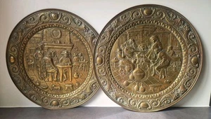 Pair Large Vintage Brass Wall Plaques Mid-Century Pub Tavern Garden Bar 24.5" - Picture 1 of 22