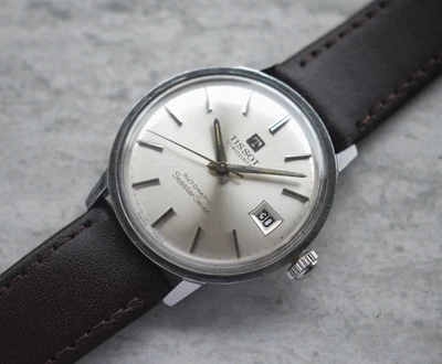 1960s Vintage Tissot Seastar Seven Visodate Automatic Silver Dial Leather Watch - image 1 of 4