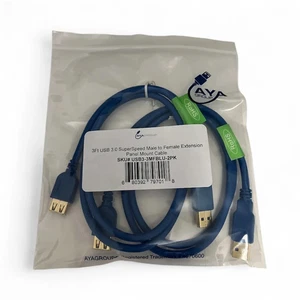 AYA 2-Pack USB 3.0 SuperSpeed Male A to Female A Extension Cable Blue - Picture 1 of 3