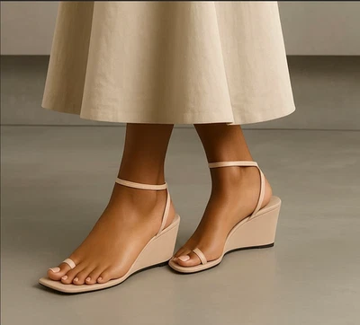 Jeffrey Campbell Wedge Sandals Blush Pink Nude Leather  Square Toe EU 41 US 11 - Image 1 of 4