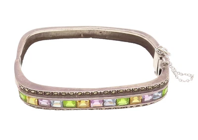 Brazalete Brazalete Vintage Plata 925 Multicolor Cuadrado Forma Topacio BT9890 Foto 1 de 4
