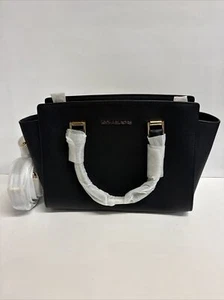 Michael Kors Selma Medium Black Leather Satchel Shoulder Bag 35H8GLMS2L - Picture 1 of 5
