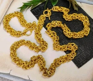 Weighty Unsigned Gold Tone BYZANTINE Link Toggle 28" Necklace AND Bracelet Set! - Picture 1 of 11
