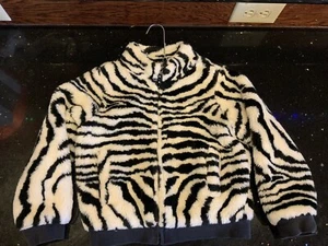 Gymboree Zebra Print Coat Jacket Girls Size 7 Animal Stripes Black White Furry - Picture 1 of 4