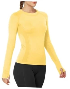 Workout Shirts for Women Long Sleeve, Workout Tops for Women, Medium Yellow - Picture 1 of 6