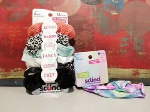 Lot of Scunci 6 Scrunchies Hair Ties Assorted Colors 1 Headwrap w/ Button Soft - Picture 1 of 3