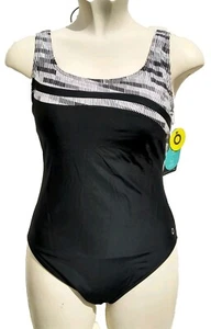 M&S Black & Black/White Trim Swimsuit Swimming Costume Size 8 10 12 16 22 24 - Picture 1 of 3