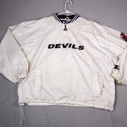 VINTAGE New Jersey Devils Jacket Men Size 2XL White 1/4 Zip Starter NHL Nylon B1 Cover