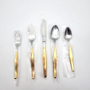 Vintage Stainless Gold-Plated Handle Flatware from Japan 12 5 Pc. Place Settings - Picture 1 of 9