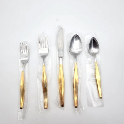 Cubiertos vintage con mango chapado en oro de acero inoxidable de Japón 12 5 piezas Ajustes de lugar Foto 1 de 4