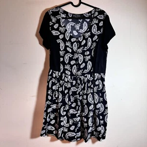 Evil Twin Black Paisley Print Short Dress w Pockets Size Medium - Picture 1 of 12