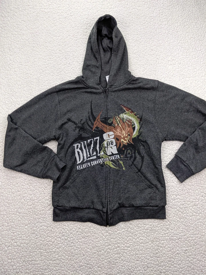 Vintage BlizzCon 2008 Mens Small Blizzard World of Warcraft Grey Zip Up Hoodie - Image 1 of 4