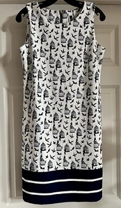 Julian Taylor New York Songbird Print Size 8 Sleeveless Birdcage Striped Border - Picture 1 of 12