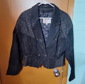Vintage 80's Suede Leather Jacket By Wilson Cropped Floral L - Picture 1 of 10