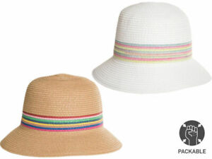 Ladies Straw Summer Hat Colourful Festival Sun Beach Holiday Short Brim Bucket 
