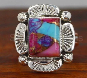 Turquoise Ring Pink Oyster Copper Turquoise Ring 925 Sterling Silver Ring - Picture 1 of 5