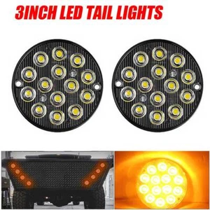 2X 3" Round Amber 14 LED Tail Light Truck RV Stop Turn Brake Flash Strobe Light - Picture 1 of 12