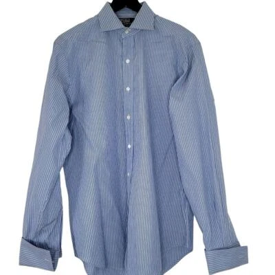 Polo Ralph Lauren Regent Dress Shirt 16 35 Blue White Stripe Classic French Cuff - Image 1 of 4