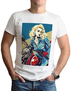 Camiseta Arte Motociclista Mujer Retro MC Bicicleta Moto Rocker Rebelde Pin-Up Niña Camiseta Top - Imagen 1 de 2