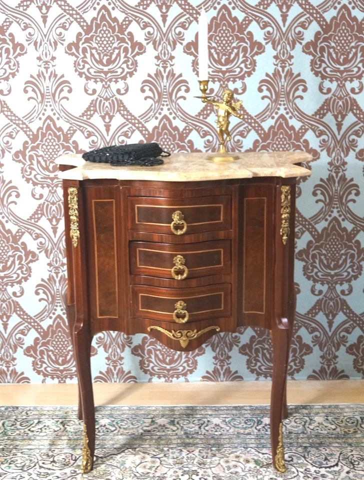MAGNIFIQUE PETITE COMMODE CHIFFONNIER BOIS MASSIF MARBRE D'UN CHÂTEAU À BDX. - Photo 1/4