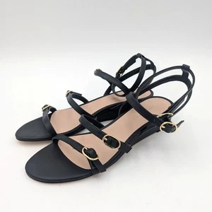 Stuart Weitzman Grecian Buckle Wedge Sandal Women's Black Size US8B EU39 - Picture 1 of 10