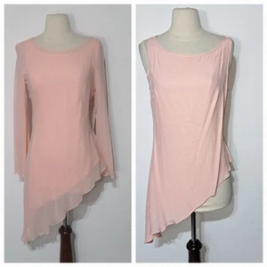 NWT 2-Pc Pink Silk Bias Top Asymmetrical Satin Tank Chiffon S Neiman Marcus - Picture 1 of 12