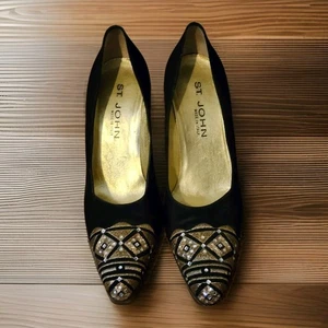St. John Damen High Heels spitz zulaufend 8 B mit goldfarbenem und diamantähnlichem Edelstein - Bild 1 von 9