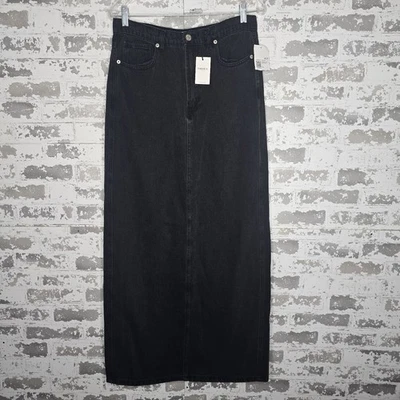 NUEVA Falda Jean Denim Forever 21 Midi Ventilada Cremallera Mosca Lavada Negra 100% Algodón L Foto 1 de 4