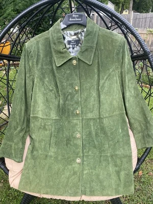 Dennis Basso New With Tags 3x Suede Green Coat Toggle Closure - Image 1 of 4