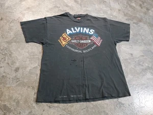 VTG HARLEY DAVIDSON T Shirt Alvin's Edinburgh Scotland Double Side sz Xl OLDIE - Picture 1 of 18