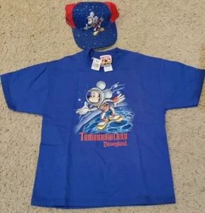 Vtg Disneyland Tomorrowland Kids Large Shirt & Hat Pair NWT Rare Mickey Disney - Picture 1 of 10